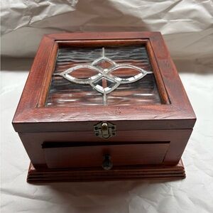 Wooden Jewelry Box with Glass Inlay